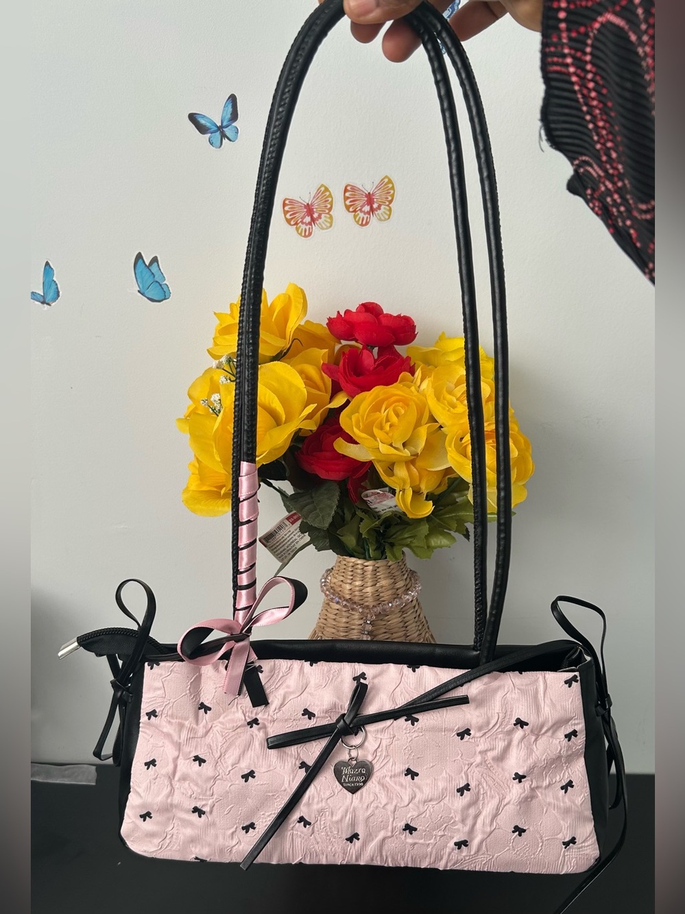 Pink Bow-Accent Shoulder Bag - Women